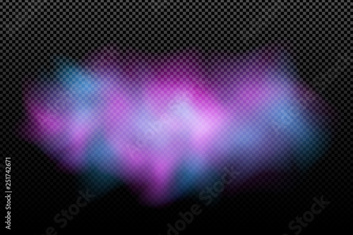 Colorful realistic cloud on a transparent background. Blue purple abstract fog. Stylish effect. Holi. Indian festival of colors. Vector illustration