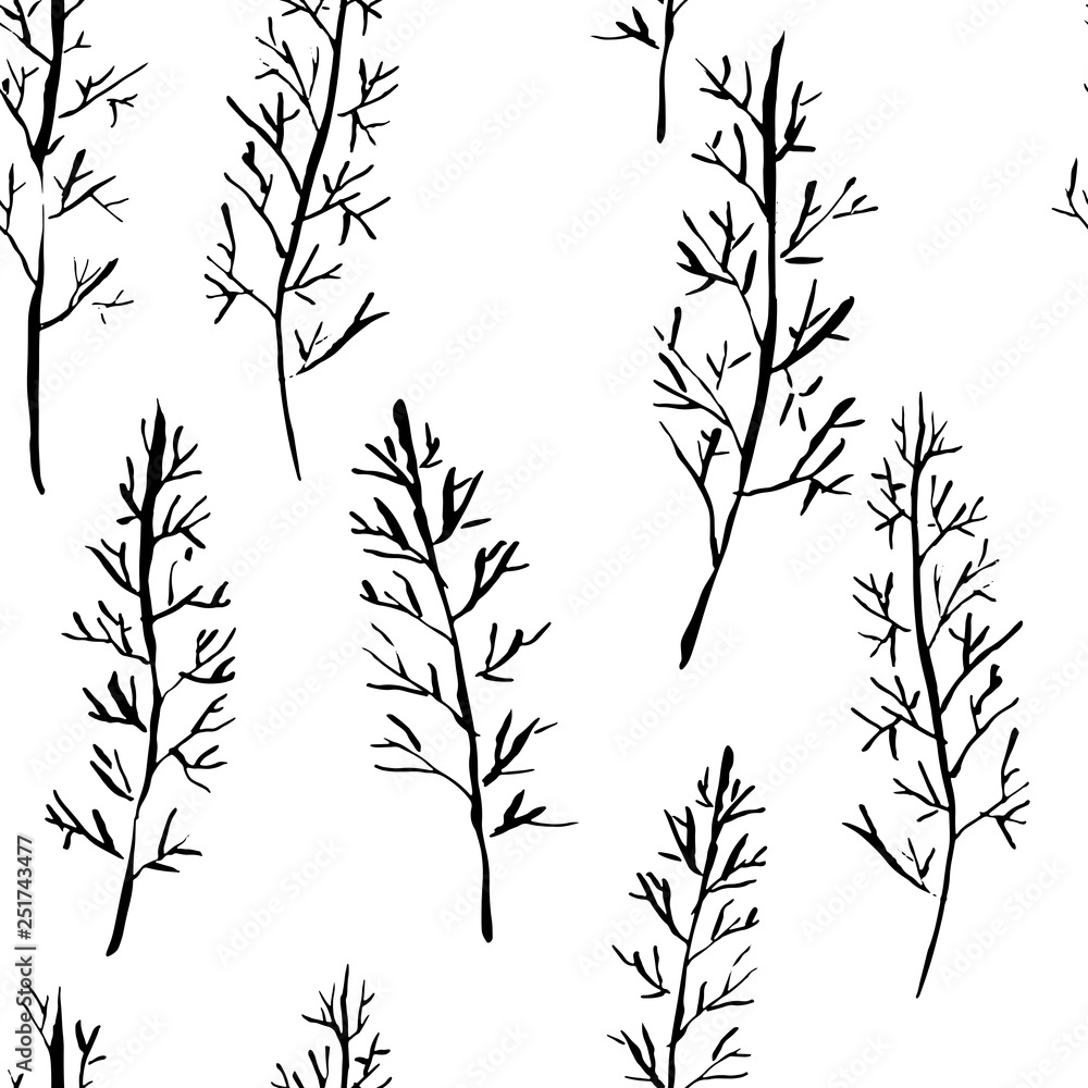 Naklejka premium Wzór z nagimi drzewami. Ręcznie rysowane tła atramentu grunge. Ilustracji wektorowych.