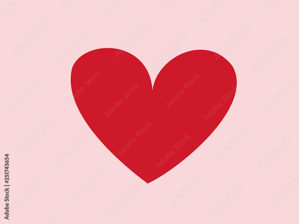 Red heart shape for valentine symbol isolated on Light pink pastel background.