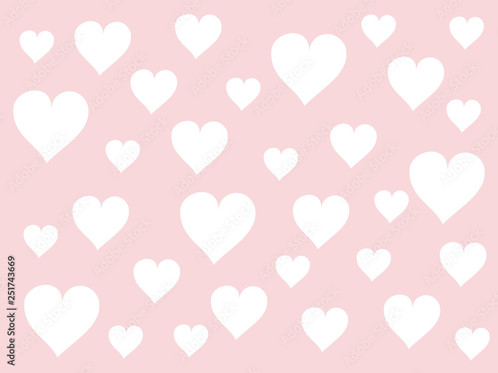Small white heart shape isolated on light pink pastel background. Abstract seamless pattern.