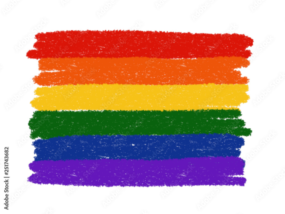Obraz premium Abstract rainbow painting isolated. LGBT pride flag on white background. Color crayon illustration by digital art painting design element.