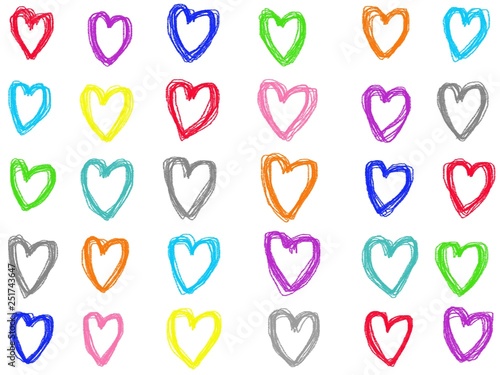 Colorful pastel doodle heart shape drawing isolate on white background. Color crayon illustration by digital art sketch design element.