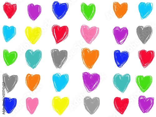 Colorful pastel doodle heart shape drawing isolate on white background. Color crayon illustration by digital art sketch design element.
