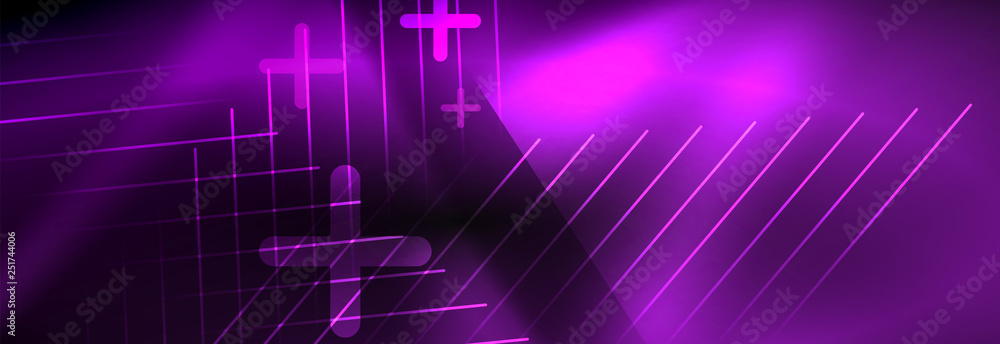 Neon glowing techno lines, hi-tech futuristic abstract background template with lines Neon glowing techno lines, hi-tech futuristic abstract background template with lines