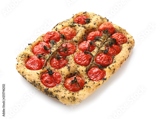 Tasty Italian focaccia on white background photo