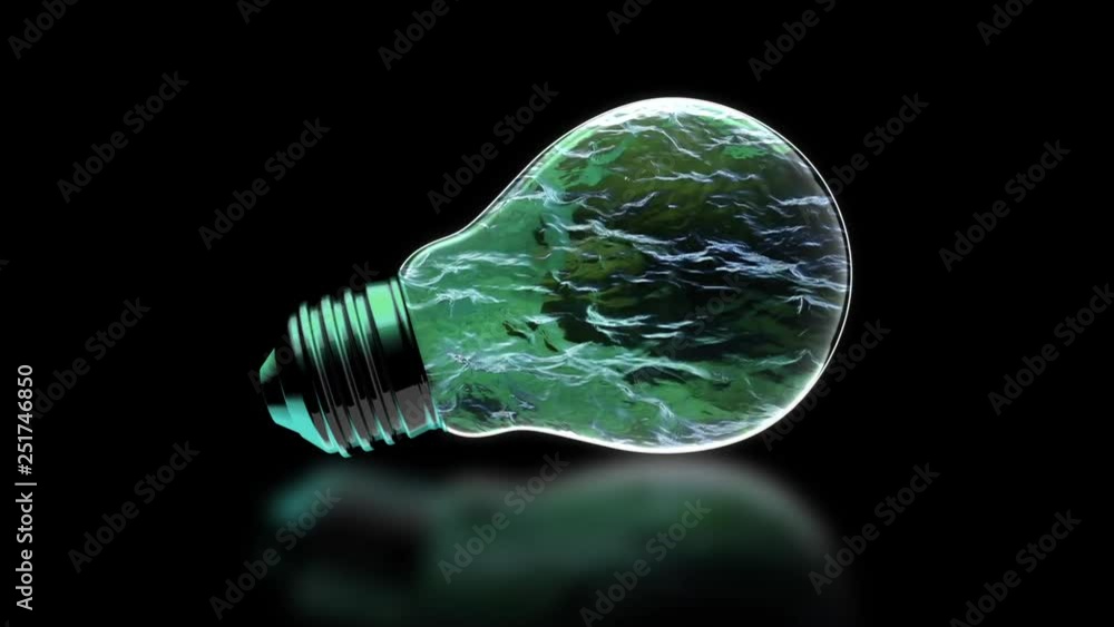 Light Bulb with Water Inside - Clean Hydro Energy Concept - 3D Rendered Animation.