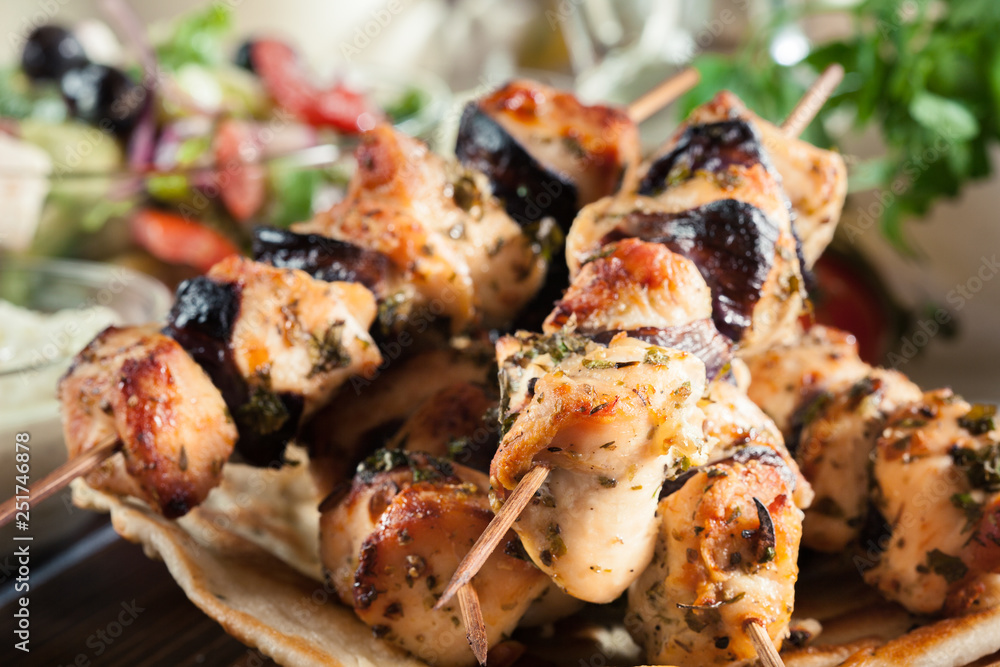 Chicken Souvlaki with pita bread and tzatziki sauce Chicken Souvlaki with pita bread and tzatziki sauce