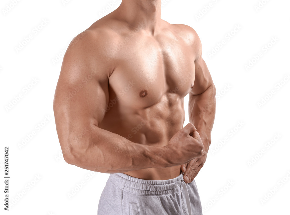 Fototapeta premium Muscular bodybuilder on white background