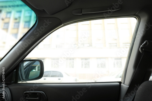 Side window of modern car, view from inside