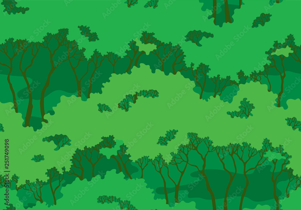 Seamless pattern  forest. Vector background with Summer green trees