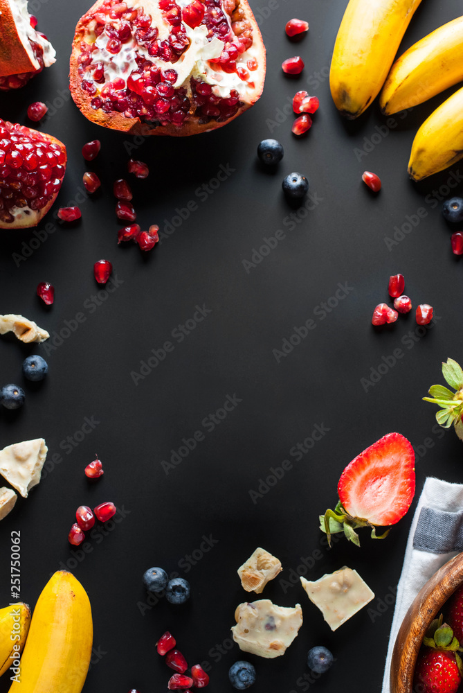 Creative layout made of summer tropical fruits. Flat lay. Food concept.