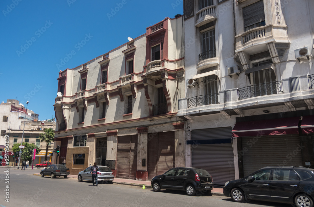 Historical building in art nouveau in Casablanca downtown. Morocco