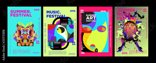 Summer Colorful Art and Music Festival Poster and Cover Template for Event  Magazine  and Web Banner.