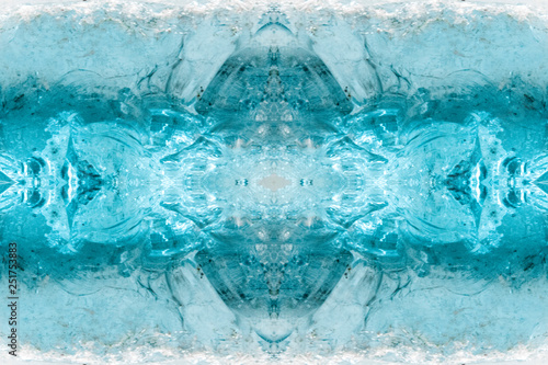 Creative idea for background. spring water, ice close up, kaleidoscope
