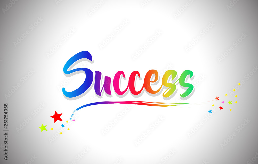 Success Handwritten Word Text with Rainbow Colors and Vibrant Swoosh.