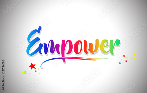 Empower Handwritten Word Text with Rainbow Colors and Vibrant Swoosh.