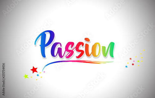 Passion Handwritten Word Text with Rainbow Colors and Vibrant Swoosh.