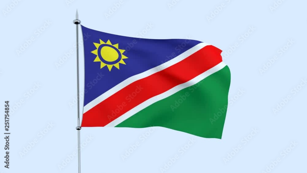Flag of the country   Namibia  flutters against the blue sky. 3D rendering