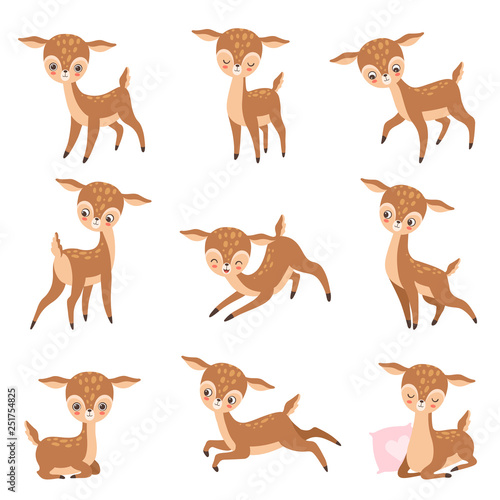 Cute Baby Deer, Adorable Brown Forest Animal Set Vector Illustration