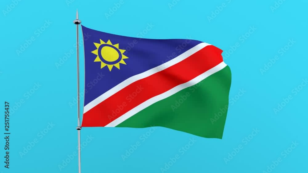 Flag of the country Namibia flutters on blue background. 3D rendering Flag of the country Namibia flutters on blue background. 3D rendering