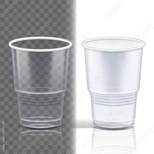Plastic Cup Transparent Vector. Product Packing. Drink Mug. Disposable Tableware Clear Empty Container. Cold Or Hot Takeaway Drink. Isolated 3D Realistic Illustration