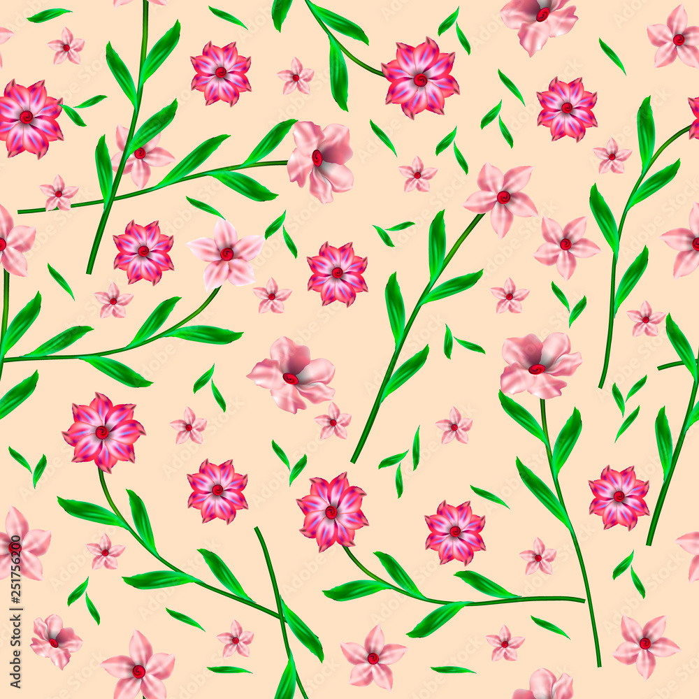 Beautiful floral seamless pattern on light background. Packaging material or textile.
