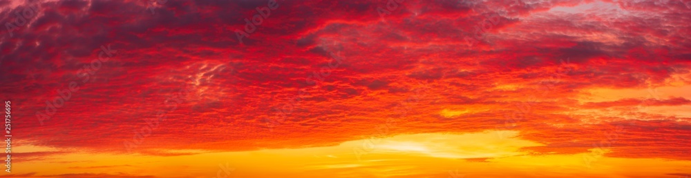 Dramatic, fiery sky at sunset - Panorama in high resolution