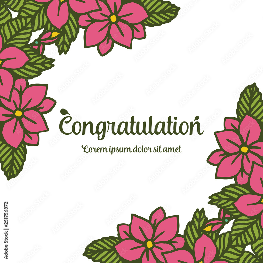 Vector illustration write congratulation with pink flower frame white background hand drawn