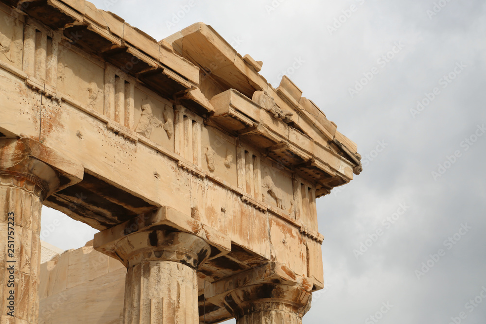 Columns of Parthenon - antique temple in Athenian Acropolis in Greece