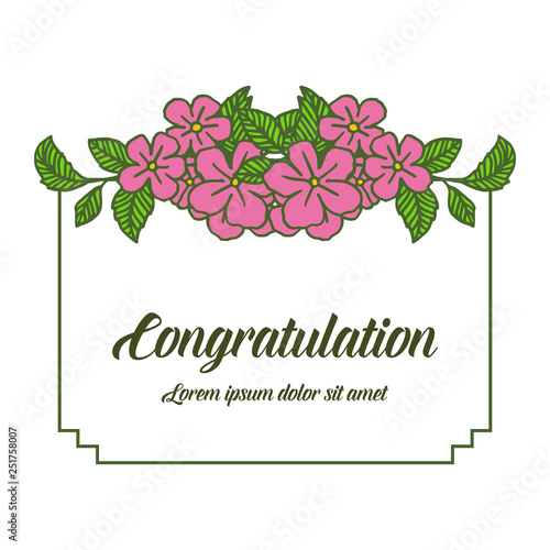 Vector illustration lettering congratulation with pink flower frame shape hand drawn