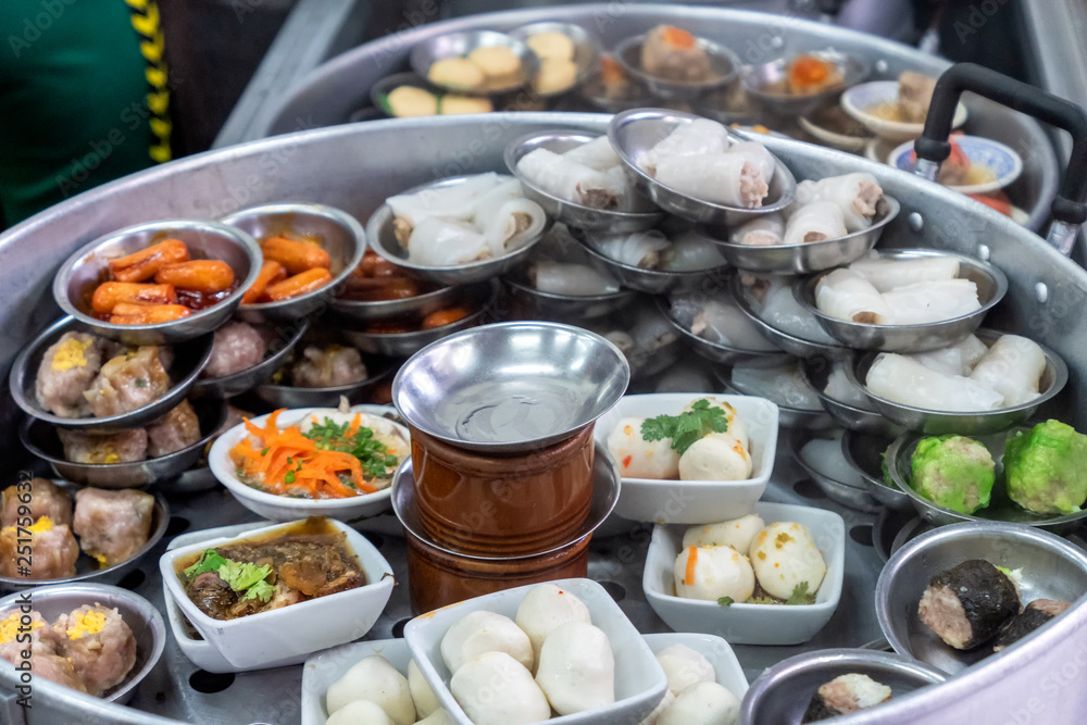 Dim-sum traditional chinese food steamed in pot Dim-sum traditional chinese food steamed in pot