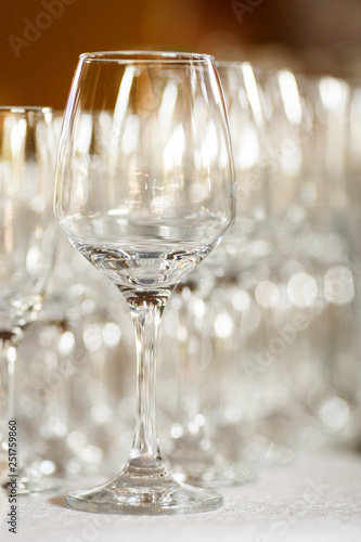 Glasses for wine and champagne at a buffet table