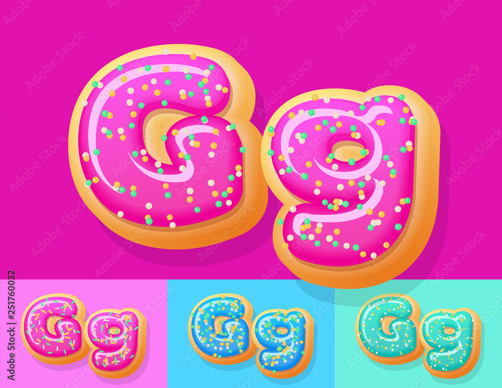 Vector tasty Donut Alphabet set. Font with different Colors option. Letter G Vector tasty Donut Alphabet set. Font with different Colors option. Letter G