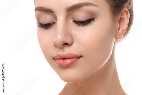 Close up view of young beautiful woman face