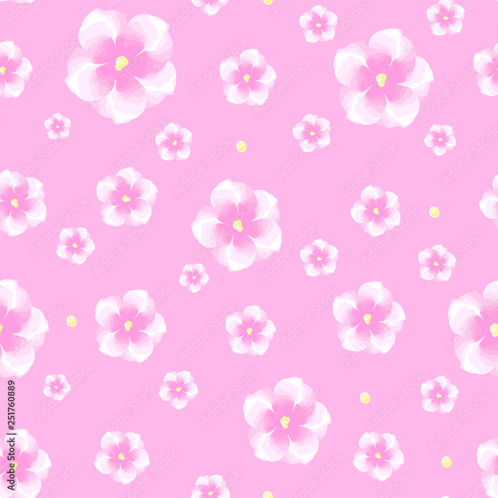 Watercolor flower trendy pattern. Summer floral  with pink violets. For Template greeting card, wedding invitation banner with spring flowers. Background for textile and fabric.