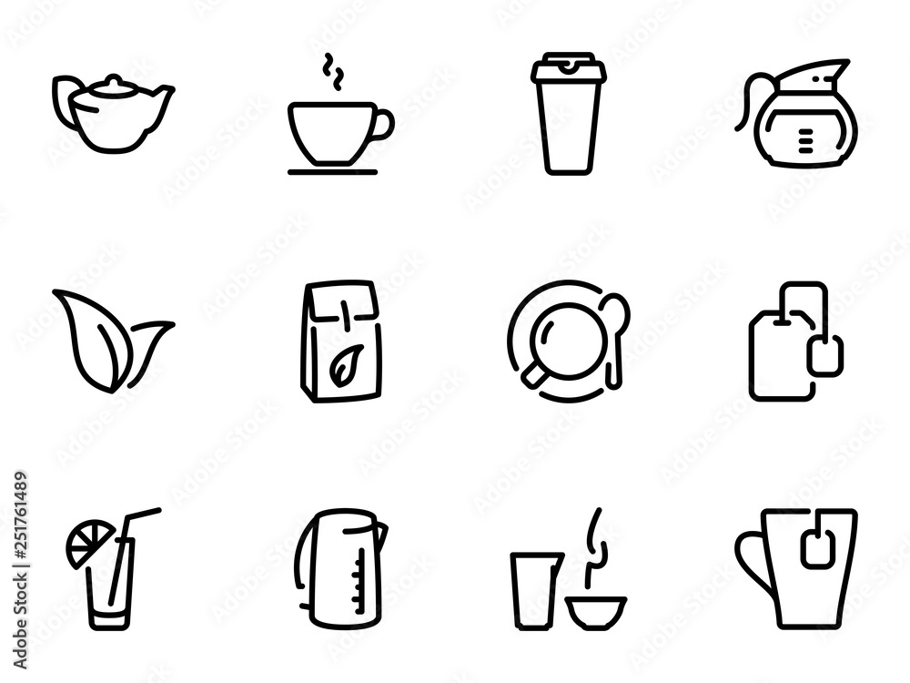 Set of black vector icons, isolated against white background. Illustration on a theme Tea Set of black vector icons, isolated against white background. Illustration on a theme Tea