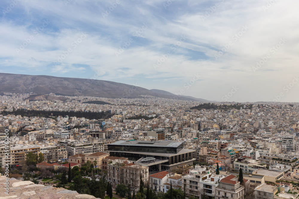 Athenian panorama with museum of Acropolis in the foreground