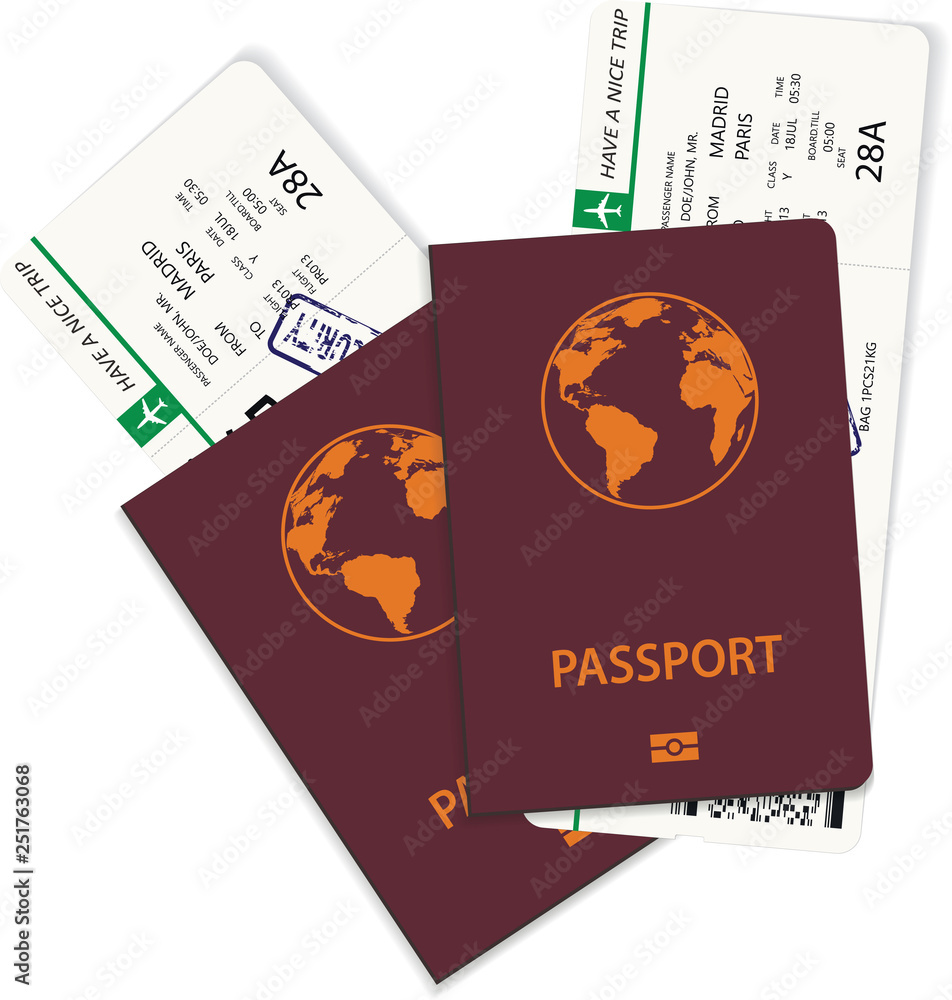 Vector green airline passenger and boarding pass tickets inside ...
