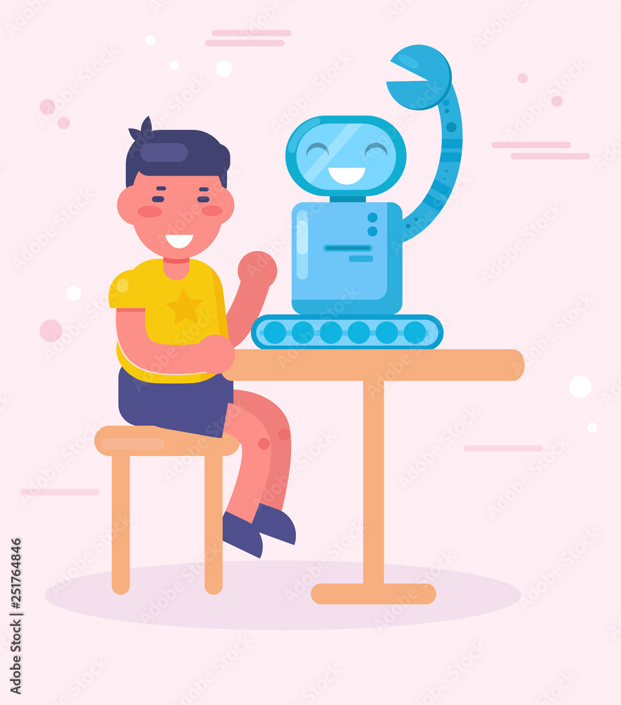 Boy making robot Vector. Cartoon. Isolated art Boy making robot Vector. Cartoon. Isolated art