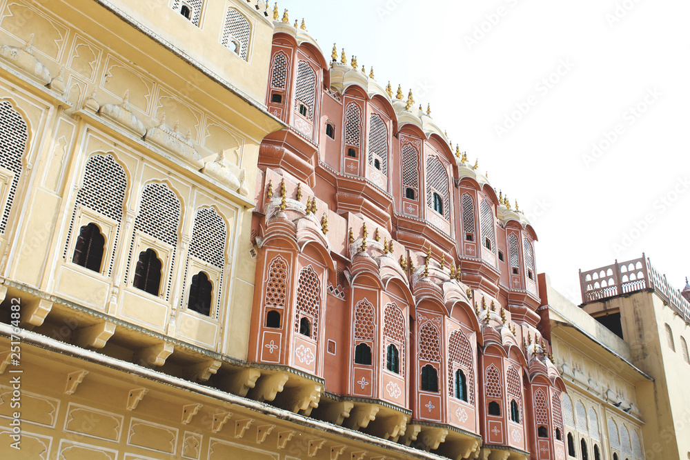 Inside of the Hawa Mahal or The palace of winds at Jaipur India. It is constructed of red and pink sandston
