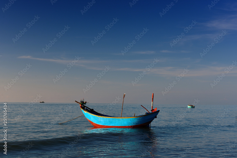 Traditional fishing boat and sea, tourist attraction