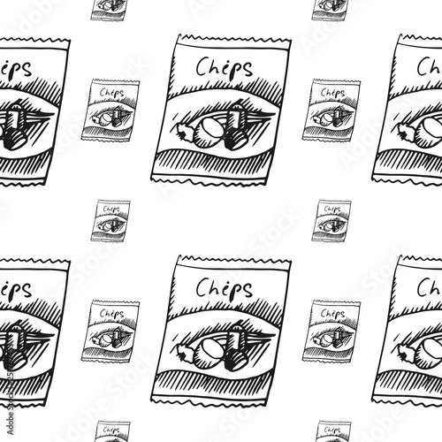 chips pack seamless pattern isolated on white background