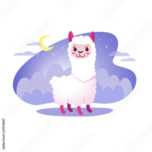 Llama Cartoon Alpaca Lama Baby Animal Nice Vector Illustration Cute Funny Design Stock Vector Adobe Stock