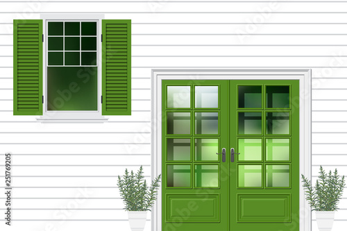 Green modren front door with window  facade house entrance