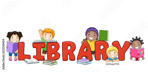 Kids Library Lettering Illu...
