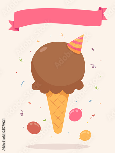 Ice Cream Party Ribbon Illu...