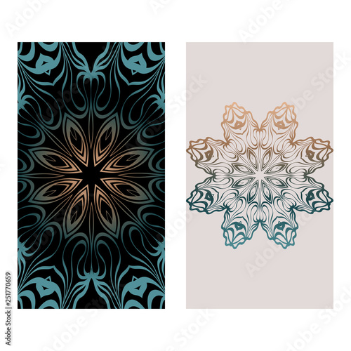 Relax Cards With Mandala Formed Flowers, Boho Style, Vector Illustration. For Wedding, Bridal, Valentine's Day, Greeting Card Invitation. Fantasy color