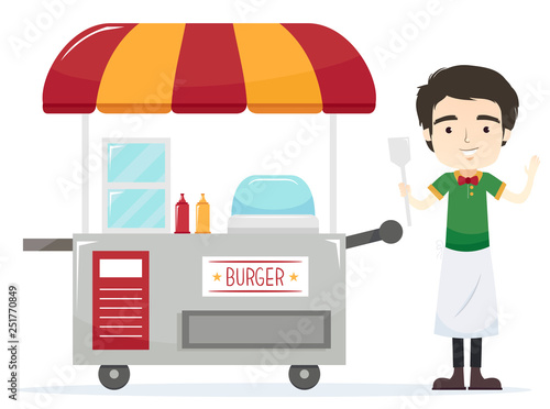 Man Burger Cart Vendor Illustration