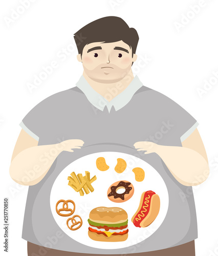 Man Big Tummy Junk Foods Illustration