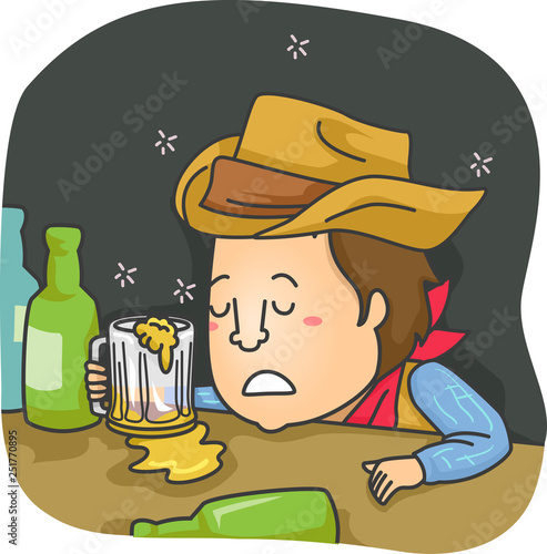 Man Cowboy Drunk Illustration